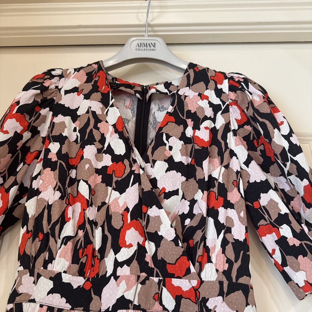 Ted Baker London Floral Size XS Above  Knee Flare Puff Sleeves Zip Back Pockets - Picture 3 of 13
